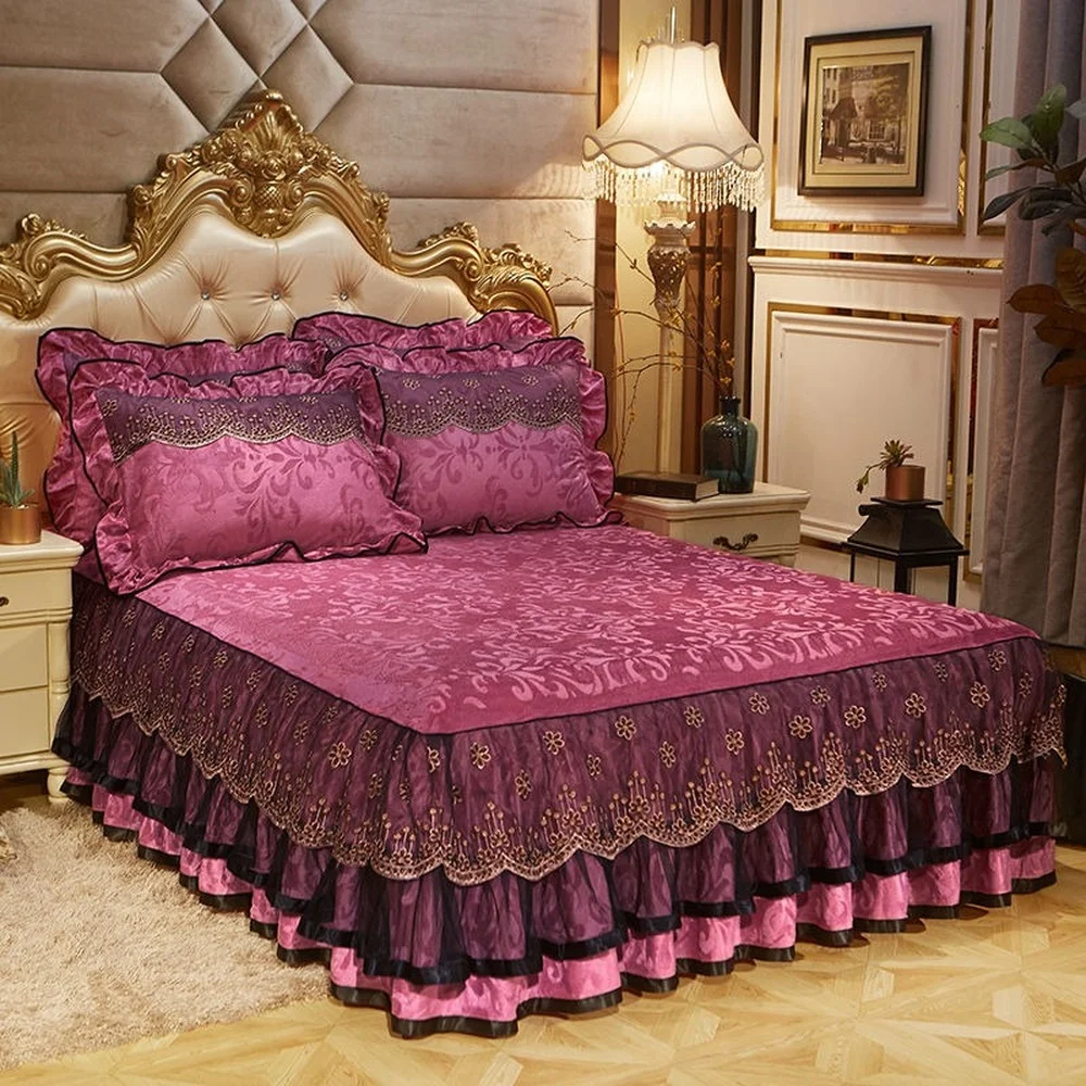 

Embroidered Double Bed Cover Skirt Sheets Velvet Set Bedspread the Lace Single Non Slip Covers Skirts for Beds Bedding Bedcover