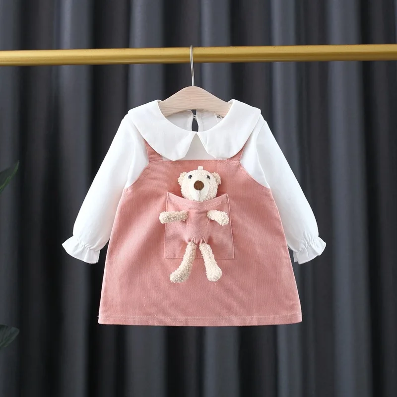 

Платье детское однотонное с длинным рукавом, хлопок, мультяшный рисунок, платье принцессы, весна