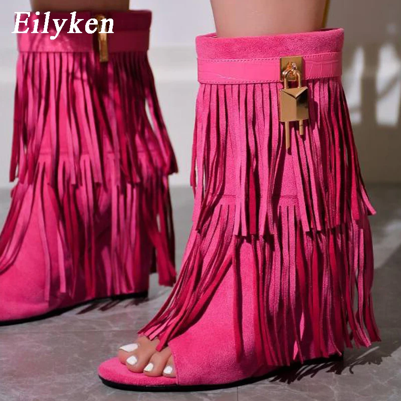 

Eilyken New Design FRINGE Wedges High Heels Women Boots Sandals Zipper Peep Toe Banquet Party Dress Spring Summer Shoes