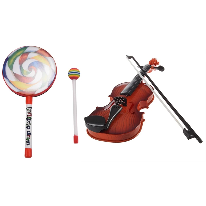 

New Fashion And Educational Children Super Cute Mini Music Electric Violin With Kids Percussion Lollipop Drum, 6 Inch
