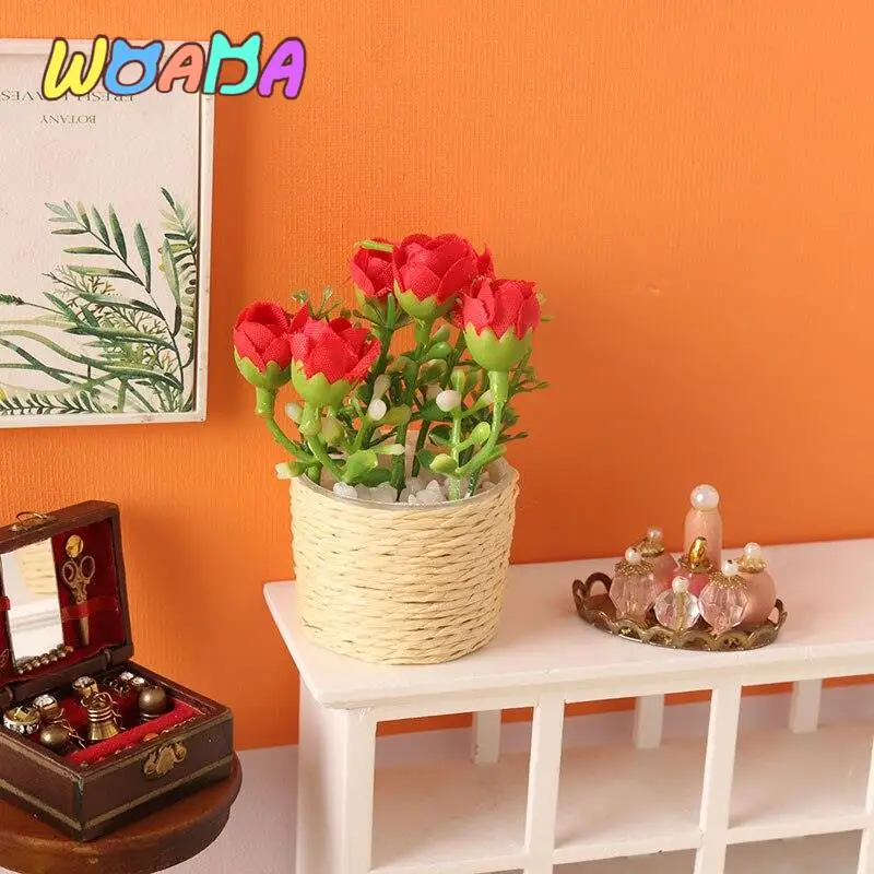

1 шт. миниатюрный цветок розы для кукольного домика в горшке аксессуары для мебели для украшения кукольного домика детские игрушки для ролевых игр