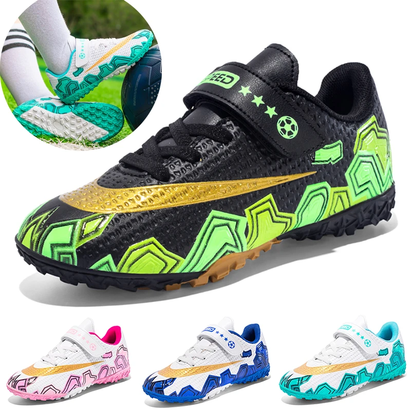 

Детская футбольная обувь, футбольные бутсы, детские кроссовки для мальчиков и девочек, новые кожаные высокие футбольные бутсы, тренировочные уличные кроссовки на липучке
