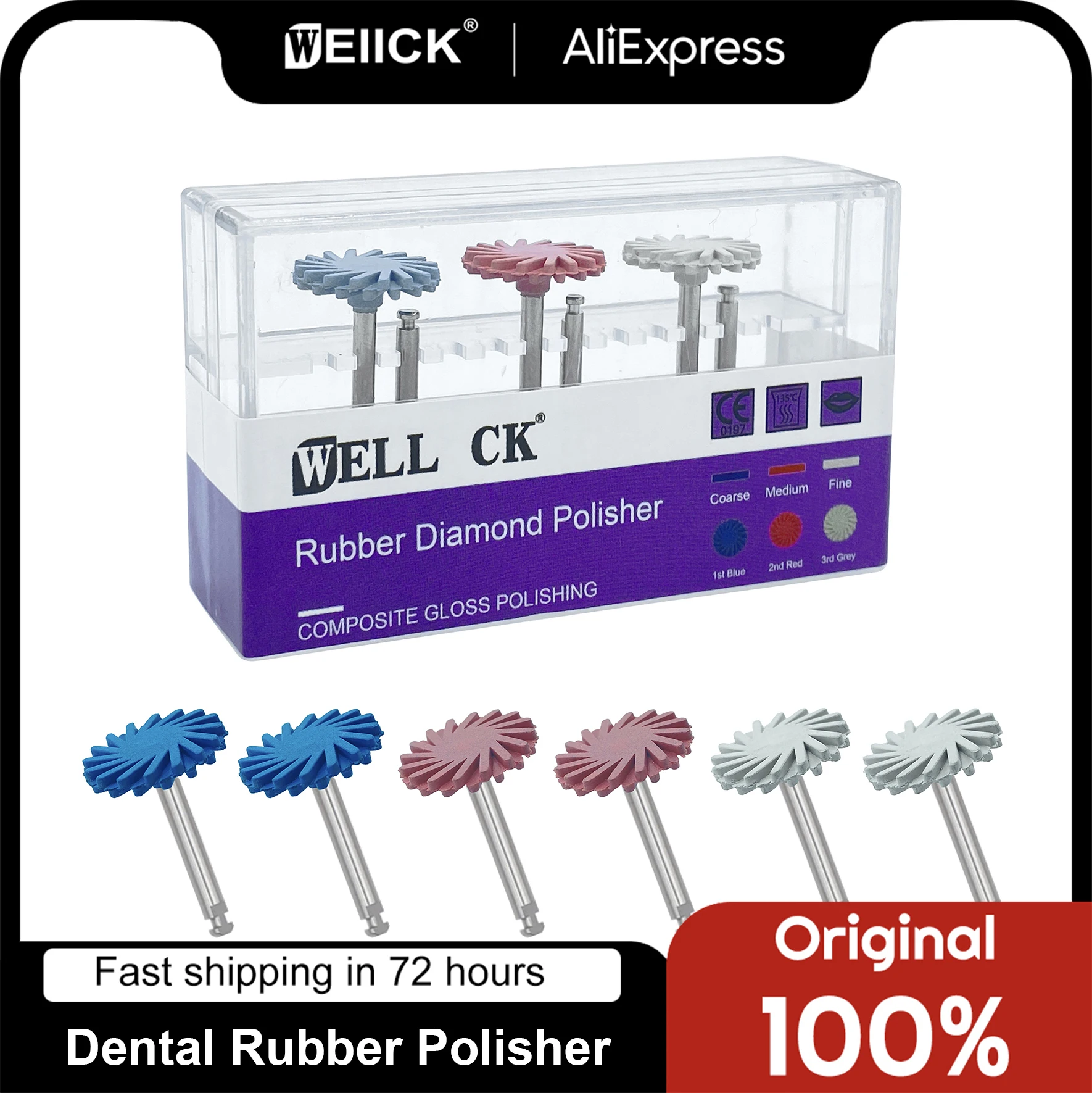 6pcs/Set WellCK Dental Rubber Polisher Composite Resin Polishing Diamond System RA Disc Kit 14mm Wheel Spiral Flex Burs Tools