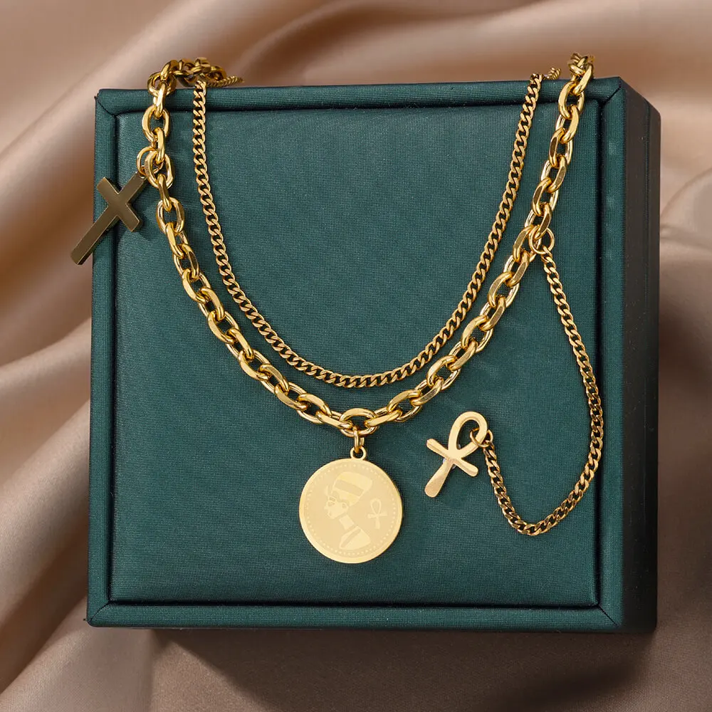 

Vintage Nameplate Snake Necklace For Women Gold Plated Lightning Pendant Choker Necklace Stainless Steel Jewelry Collar Gifts