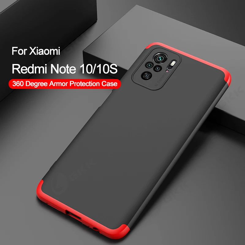 

GKK For Xiaomi Redmi Note 8 8T 9 9S Pro 10 10S Case 360 Full Body Cover For Redmi Note 10 10S Asnti-knock Case + Tempered Glass
