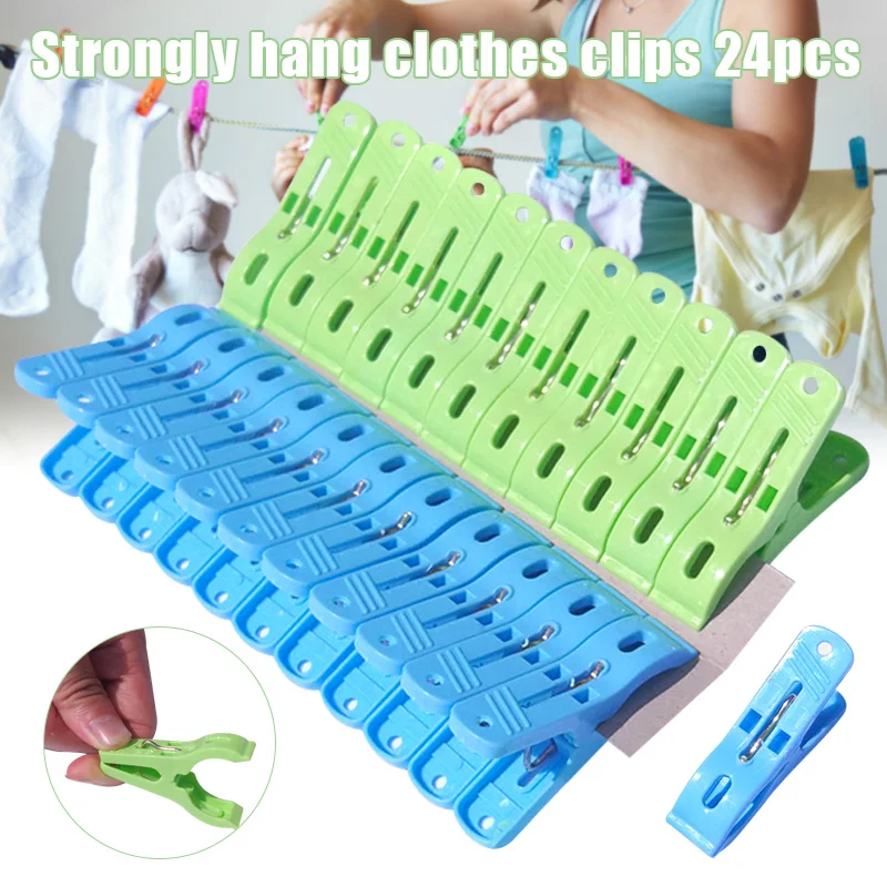 

24Pcs/set Clothes Pegs Strong Windproof Laundry Clothespins Plastic Clothes Clip Hangers for Underwear Socks Drying BJStore