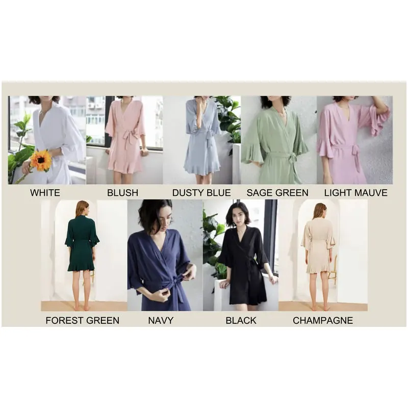 Женский стильный матовый халат подружки невесты с рюшами элегантный удобный