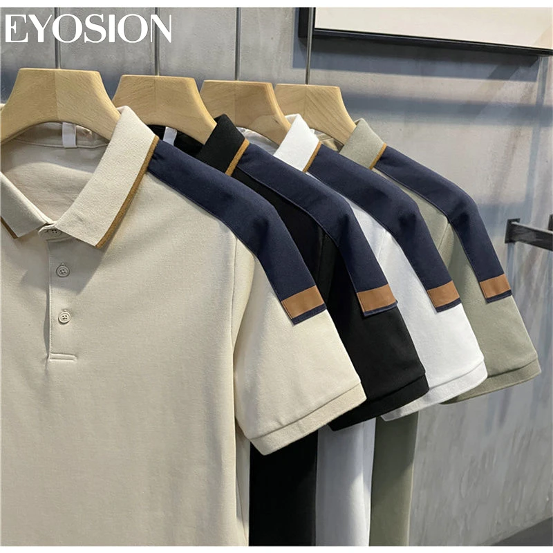 Рубашка-поло мужская с отложным воротником хлопок короткий рукав пэчворк