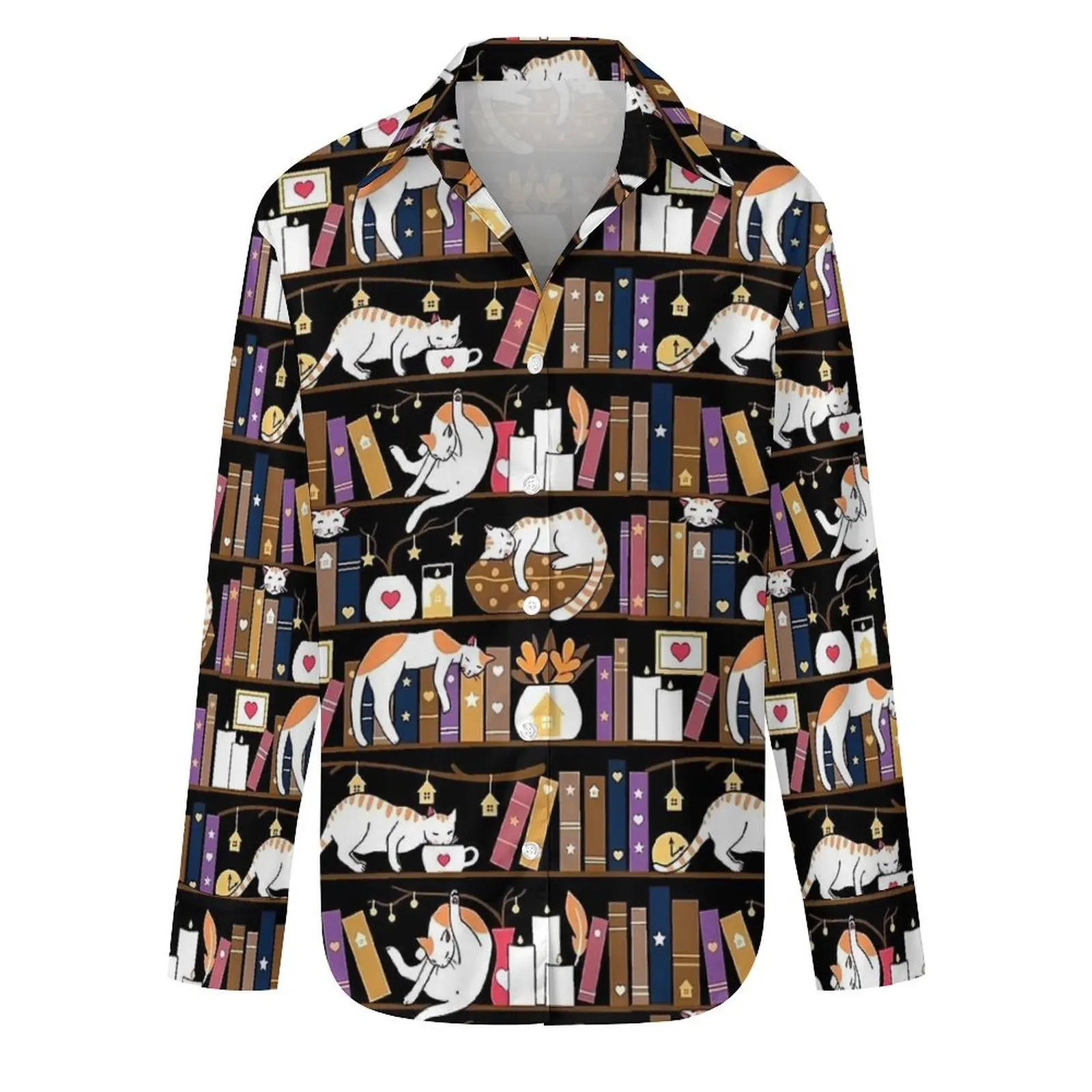 Милая библиотечная блузка с котом женские свободные блузки в уличном стиле