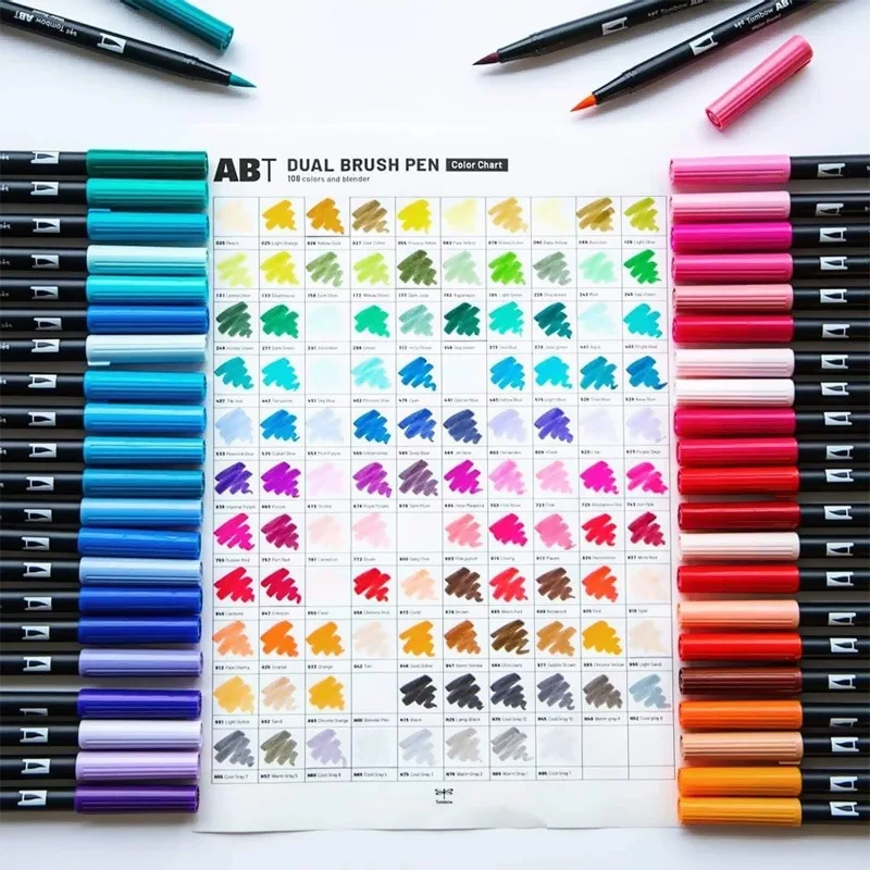 Японская ручка TOMBOW с мягким наконечником, двусторонняя акварельная ручка ABT, цветная кисть для рисования, моющаяся, безопасная, нетоксичная, стойкая. (art.: 3920cdc712775) - 3920cdc712775