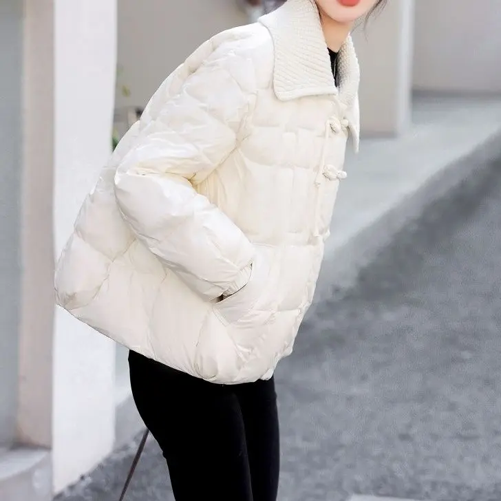 Doll Collar Down Women Jacket Autumn Winter Outwear Casual White Duck Down Short Coat Fashion Korean Style 2023 News M43