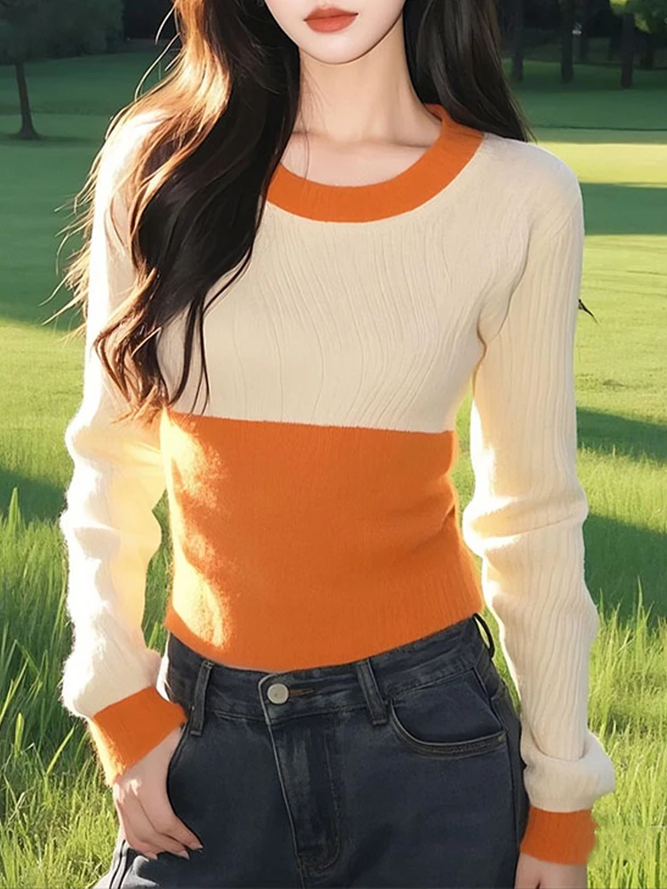 Модные высококачественные красивые желтые контрастные цвета с круглым вырезом и