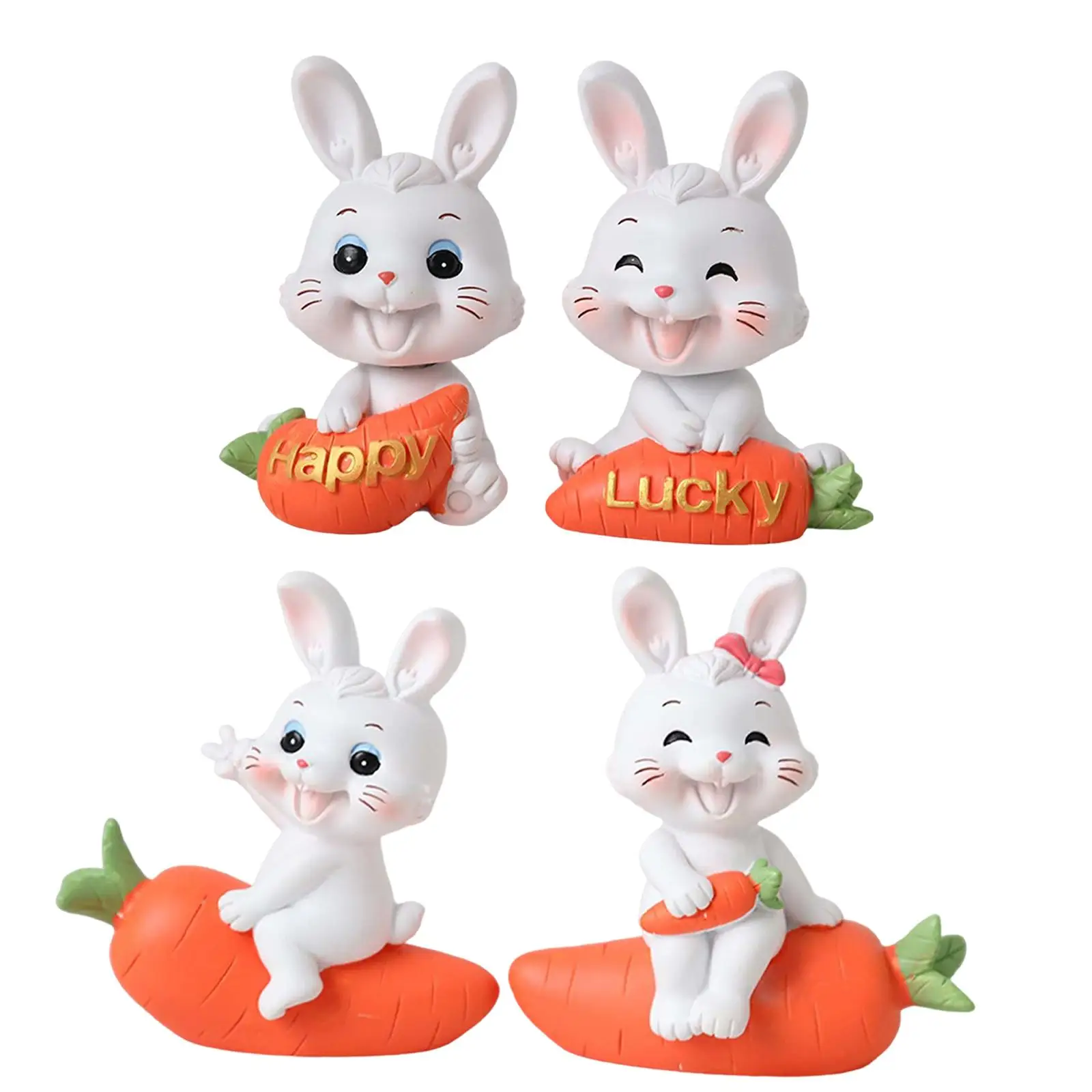 

2Pcs Carrot Bunny Figurines Car Dashboard Cabinet Couples Rabbit Statues