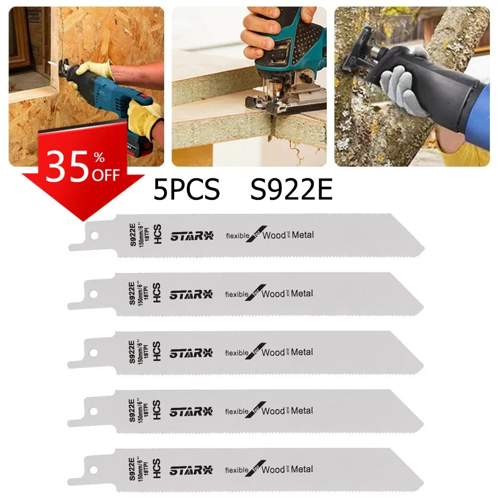 

5 Pcs 150mm S922E Reciprocating Saw Blade 18TPI Metal Wood Cutting Plastic Cutting Tools Accessories