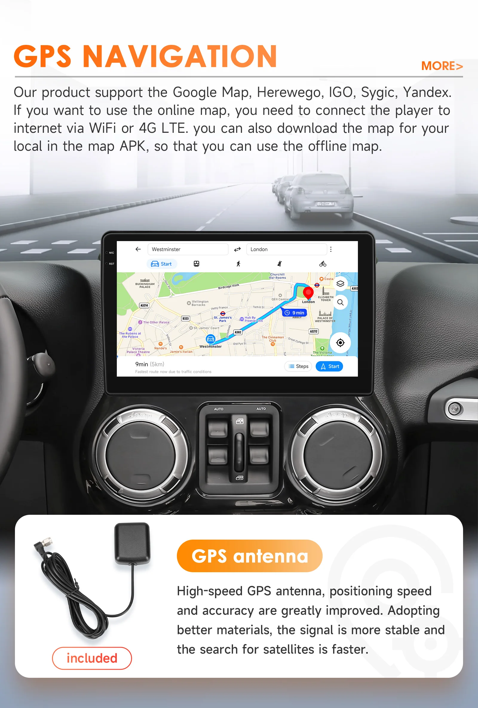 Фото Автомагнитола Android Auto с GPS, Wi-Fi, мультимедиа, видеоплеером и RDS для Jeep Wrangler/Grand Cherokee, Dodge Ram, Chrysler Sebring №5