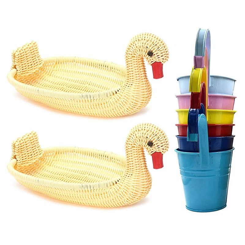 

8X Flower Pots Hanging Flower Pots & 2 Pcs Imitation Rattan Weaving Receive A Basket Clothes Basket Fruit Basket