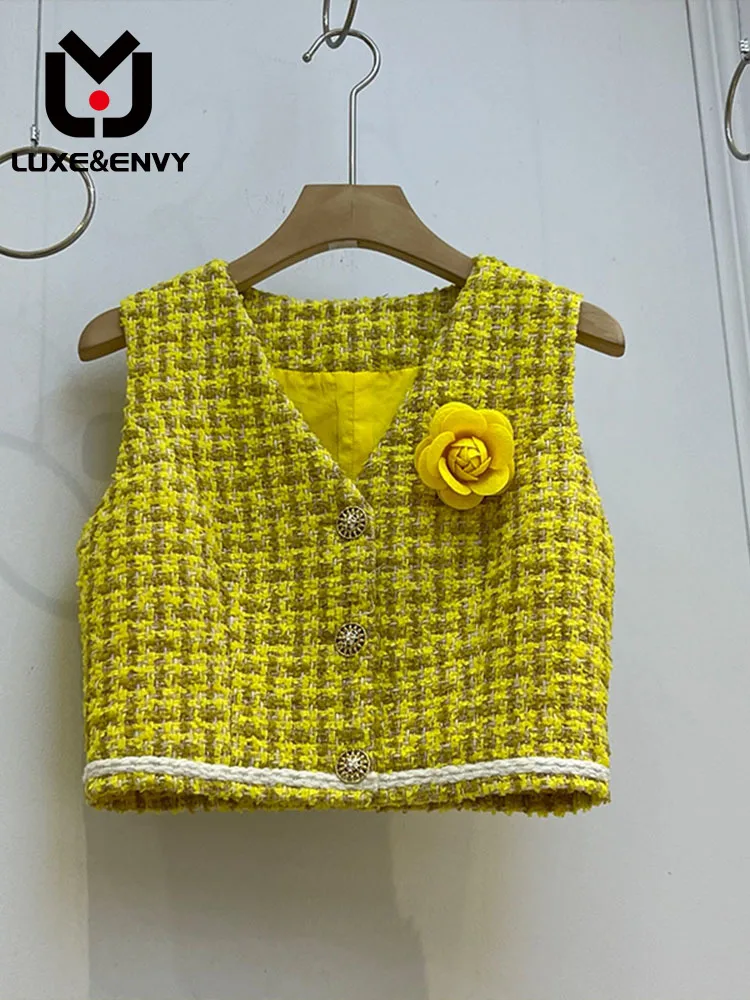 

LUXE&ENVY 2023 Summer New Celebrity Reducing Elegant Weaving Fragrant Vest Camellia Women 2023