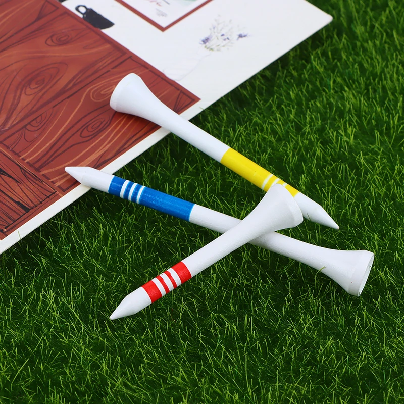 

Профессиональные футболки для гольфа, 10 шт., белые с красной/желтой/синей полосой, со шкалой 53/69/83 мм, деревянные футболки для мячей для гольфа, товары для тренировок