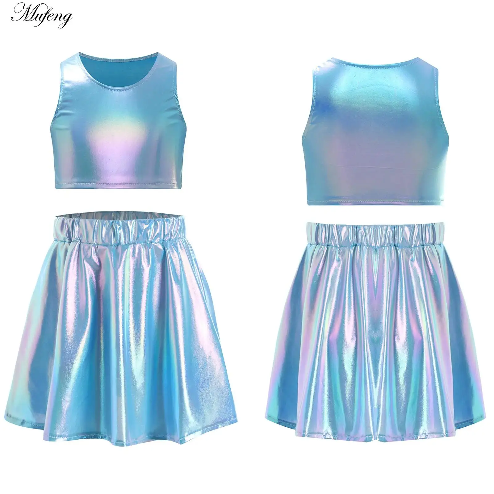 Танцевальная майка для девочек укороченный топ с металлическим блеском и юбка