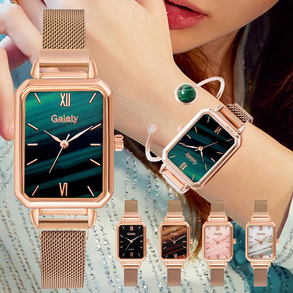 

A1499 Rectangle Dial Elegant Female Bracelet Wristwatches Mesh Magnetic Gradient Ladies Watches Gift zegarek