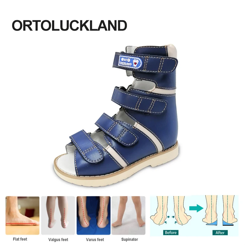 Ortoluckland Children Sandals Boys Orthopedic Shoes For Kids Latest High Ankle Toddler Baby Therapy Leather Clubfoot Footwear