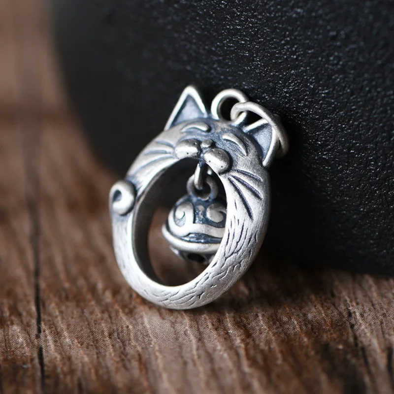 

FNJ 925 Silver Pendant Vintage Animal Cat Original Pure S925 Sterling Silver Pendants for Jewelry Making Women