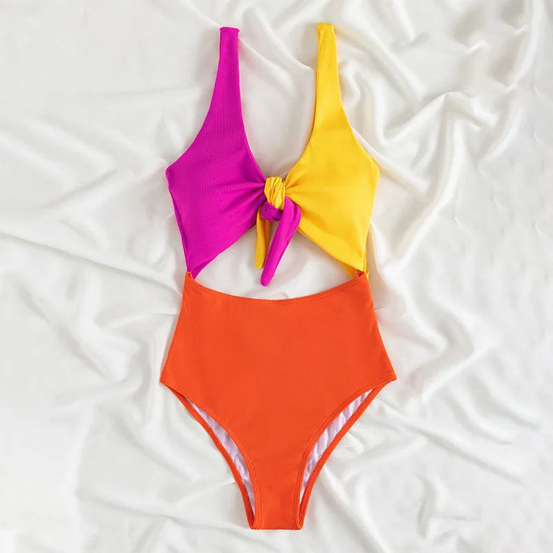 

6 Colors Slim One Piece Swimsuit High Waist Bikinis Summer Cute Sweet Bow Beachwear New Plus Size Swimming Wear for Women