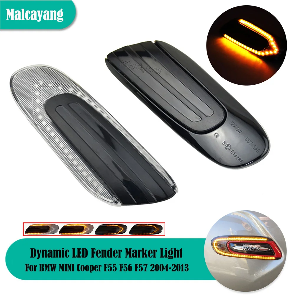 

Car Styling For Mini Cooper F55 F56 F57 2X Dynamic LED Fender Marker Light Side Marker Lamp Amber light smoke lens