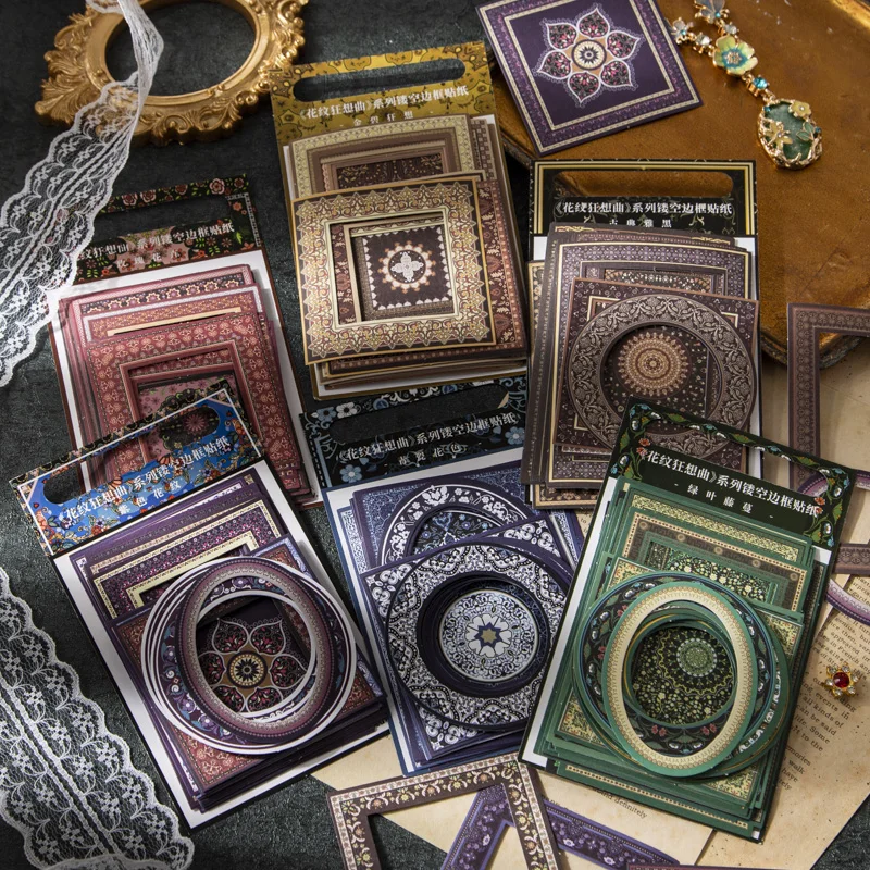 

Yoofun 30pcs/lot Rhapsody of Patterns Vintage Baroque Style Hollow Border Sticker Creative DIY Journal Collage Decor Stationary