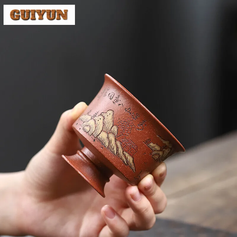 1 шт. китайская чайная чашка Yixing с фиолетовым песком ручная работа высокая ступня