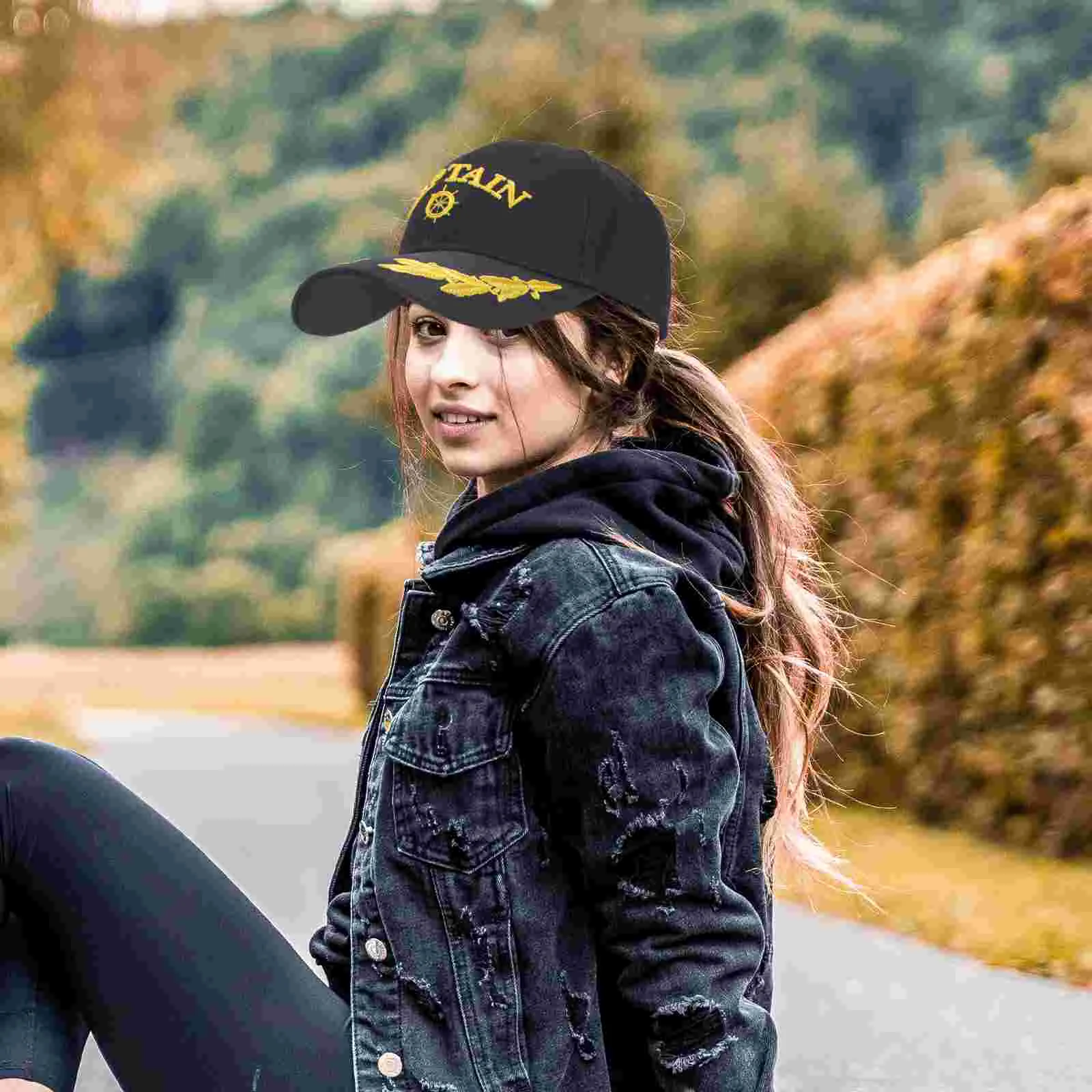 Captain Hat Black Baseball Sun Peaked for Women Visor Dad Boating Hats Cotton Adjustable