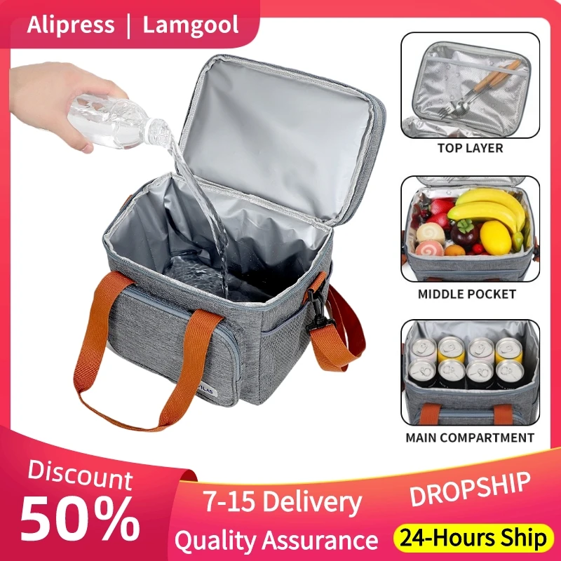 

Double Layer Thermal Lunch Bag Large Capacity Picnic Bento Box Meal Pouch Food Insulated Cooler Delivery Bags for Women Men
