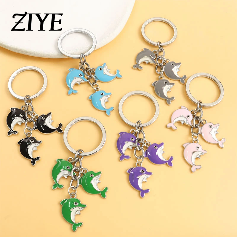 

Kawaii Enamel Keychains Cartoon Dolphin Key Rings Colorful Marine Animals Drip Oil Key Chains for Teens Bags Purse Jewelry Gifts