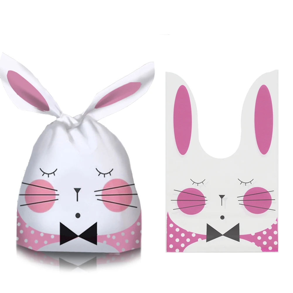 

50Pcs Rabbit Ear Bags Cookies Candy Gift Plastic Bags Happy Easter Baking Packaging for Biscuits Snack Party Supplies