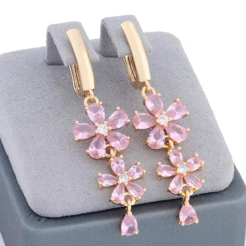 Серьги-капельки Ирина розового цвета из меди с цирконием
