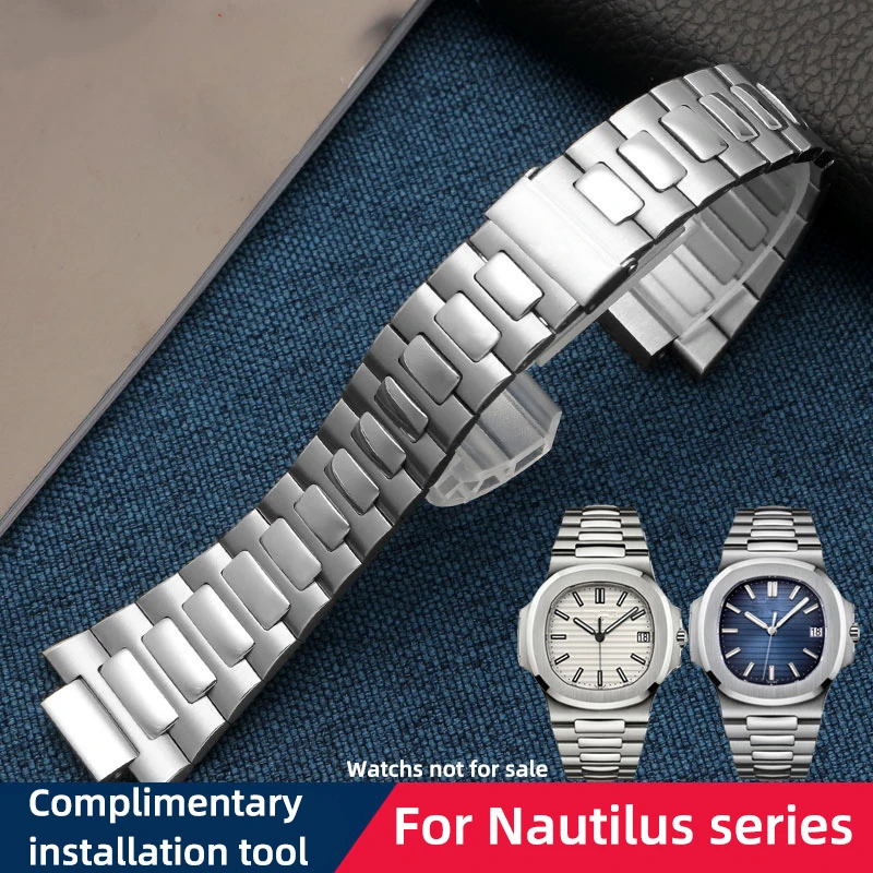Фото Для Patek Philippe Nautilus браслет 5711 1A010 ремешок из нержавеющей стали с приподнятым стальным ремнем 13 мм мужской полипропиленовый металлический полоса серебро розовое золото №3