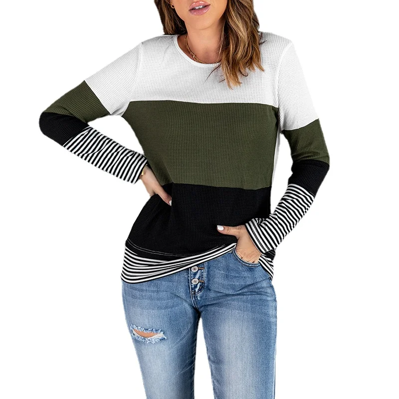 

Women Pullover SweaterAutumn and Winter New Stripe Fashion Round Neck Knitting Casual Tops