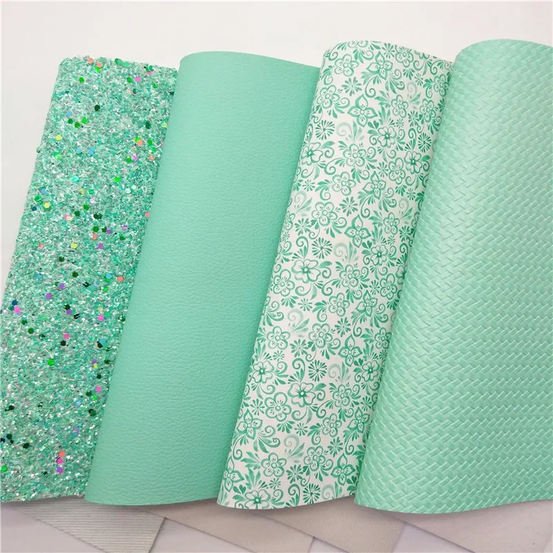 Minit Chunky Glitter Leather Flowers Printed Synthetic Weave Embossed Faux Vinyl Litchi For Bow DIY 21x29CM Q504