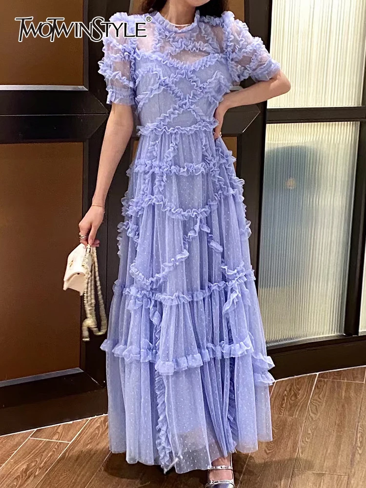 Женское платье с круглым вырезом TWOTWINSTYLE элегантное коротким рукавом и высокой