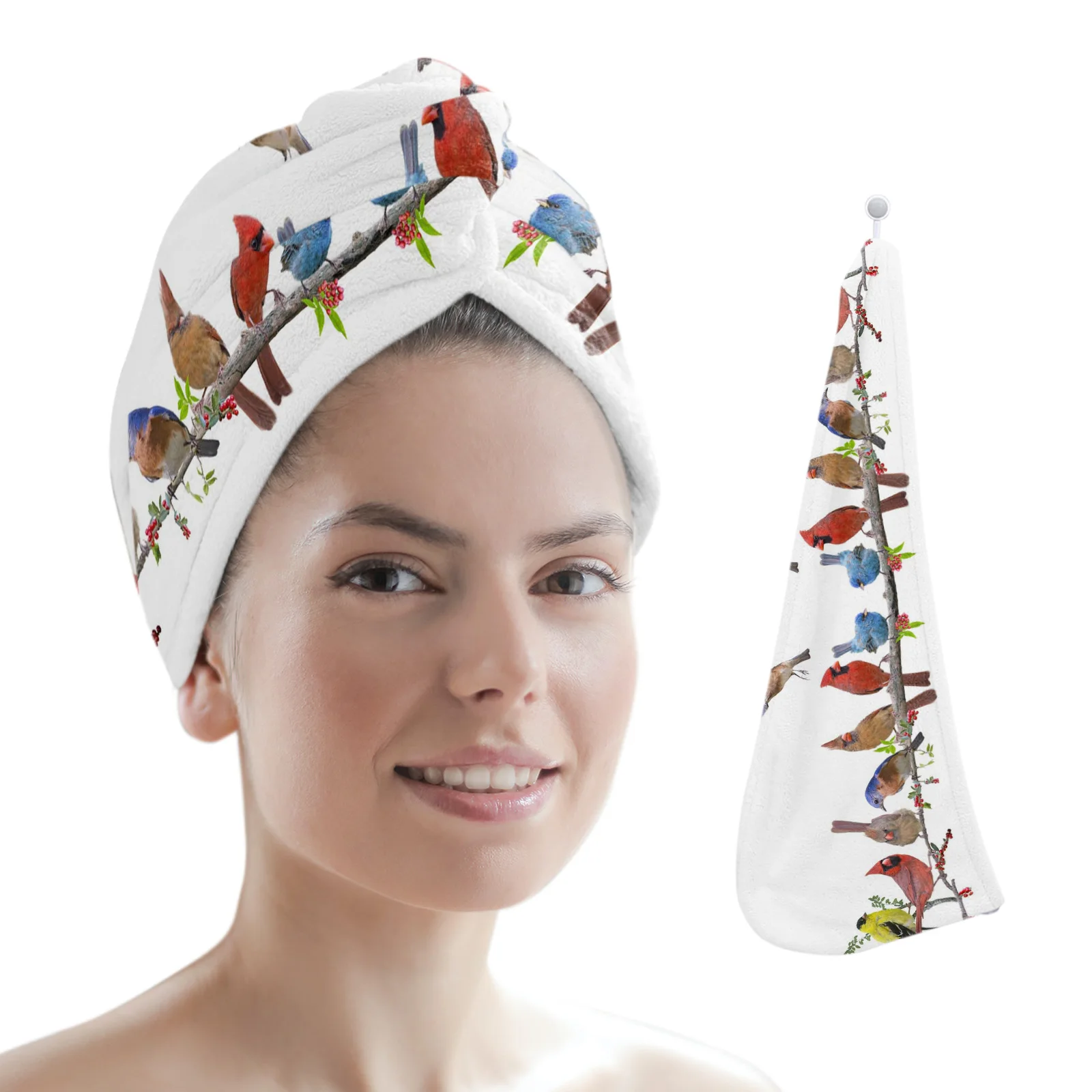 

Animal Bird Twig Leaves Microfiber Quick Dry Hair Towel Bathroom Hair Towel for Woman Absorbent Hair Care Cap
