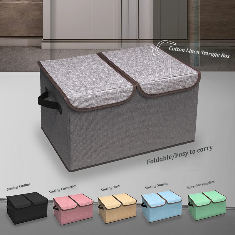 

High Quality Double Cover Cotton Linen Storage Box for Home Foldable Sundries Sorting Clothes Snack Toys Organizer Container