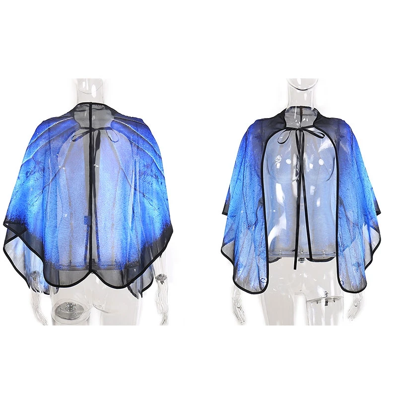 

MXMB Women Girls Gothic Lace-Up Cape Shawl Gradient Fairy Butterfly Wing Print Poncho