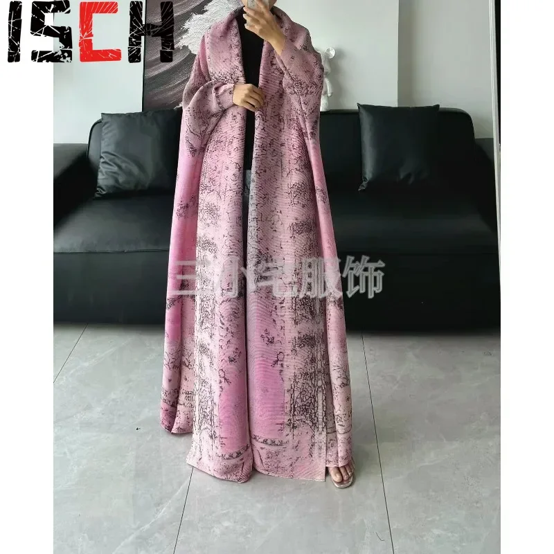 Женское Плиссированное длинное пальто элегантная розовая абайя в мусульманском