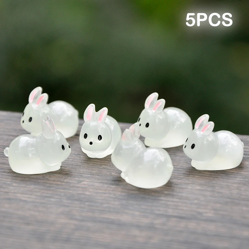 

5Pcs Mini Luminous White Rabbit Doll Micro-Landscape DIY Landscaping Decorative Resin Ornaments