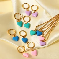yw gairu ladies ins style love heart pendant necklace 18k gold stainless steel earrings oil drop jewelry set luxury wedding