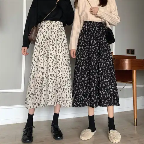 Women Summer Skirts Spring/summer 2022 Fold thin waist floral print long dress Casual Vestidos dropshipping sale YPH820