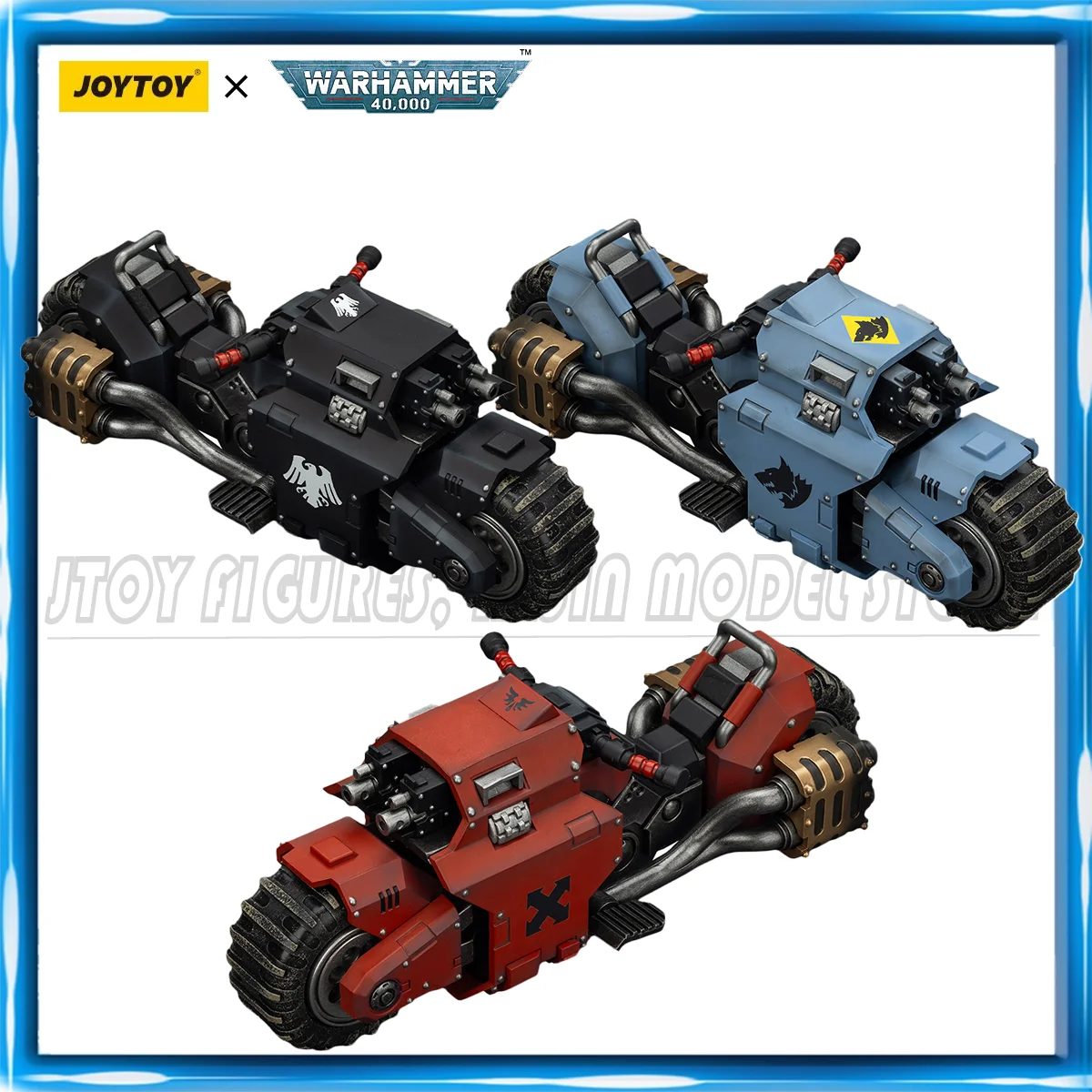 Фото В НАЛИЧИИ JOYTOY Warhammer 40K 1/18 Фигурка-модель боевого мотоцикла Raider с двойными пулевыми ружьями, аниме-фигурки, игрушки №1