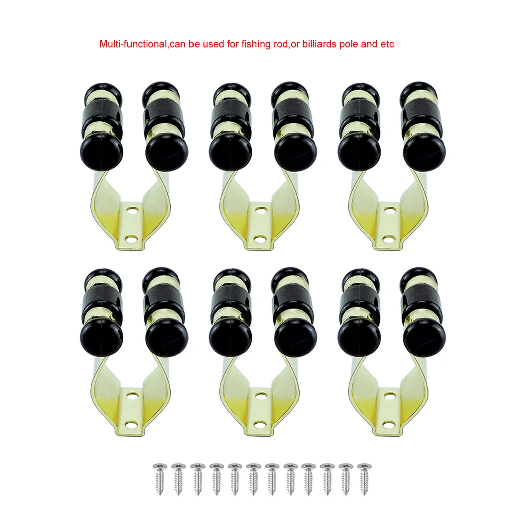 

6 Pieces Fishing Rod Clip Holder Wall Mount Billiards Cue Clamps Supplies
