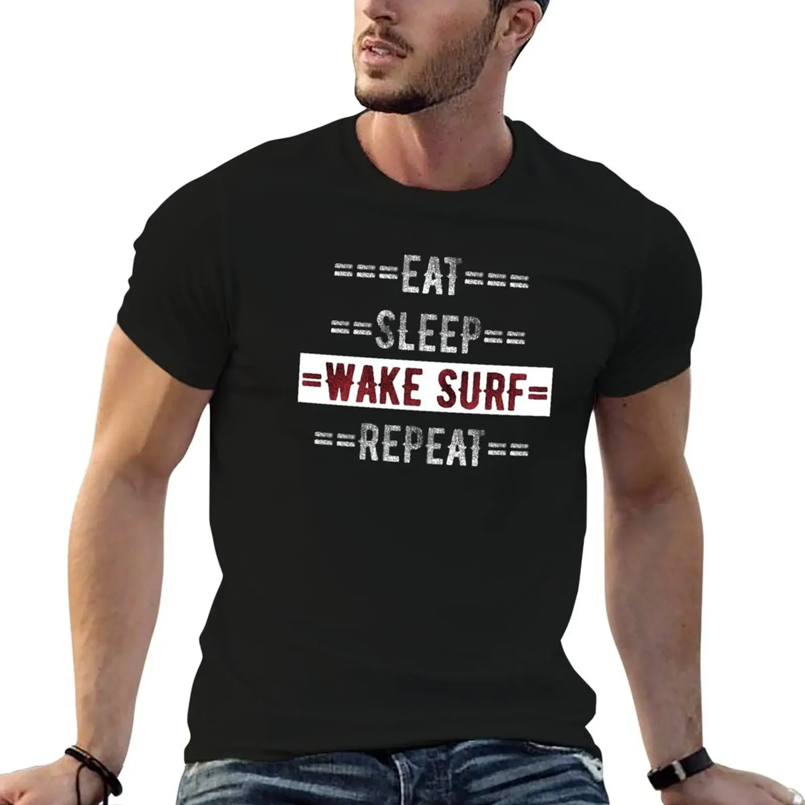 Подарок для Wakesurfers Eat Sleep Wake Surf Повторите футболку рубашки с графическим рисунком