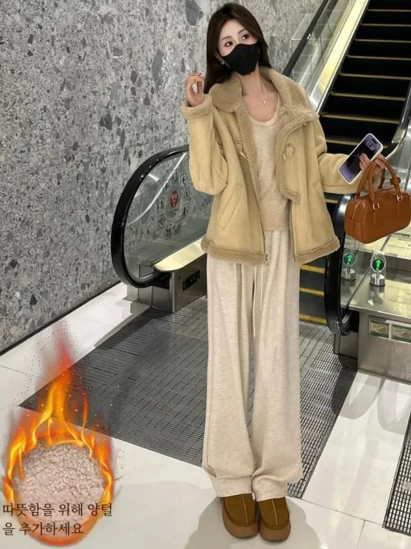 Французская модная короткая верхняя одежда из овечьей шерсти женская